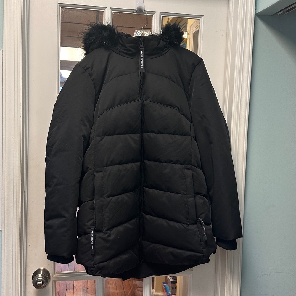 Arctic Expedition Curved Hem Down Black Parka